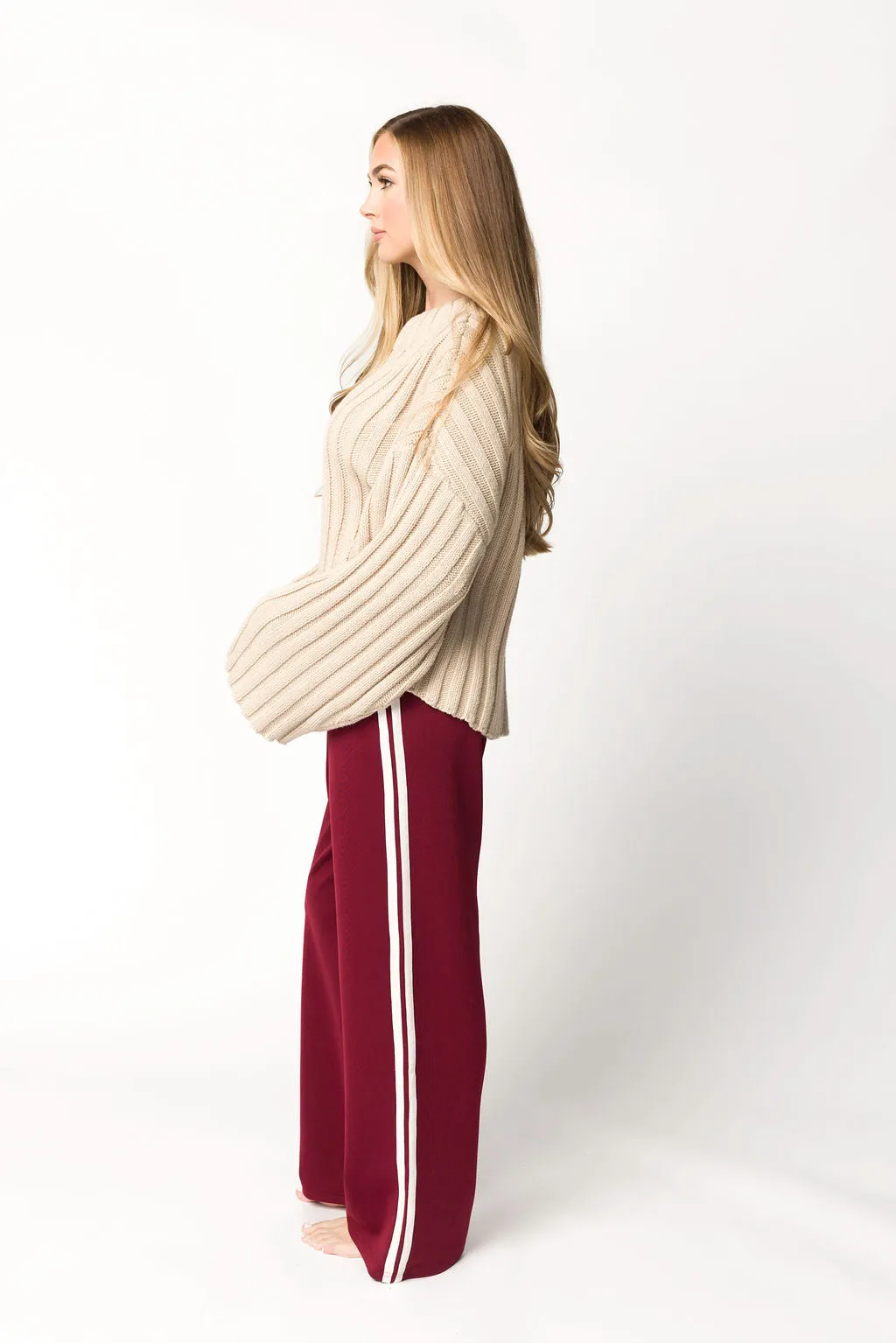 Sue Wide Leg Track Pants in Burgundy