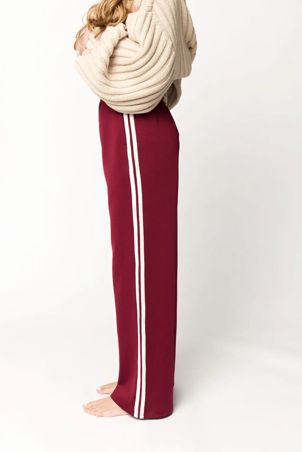 Sue Wide Leg Track Pants in Burgundy