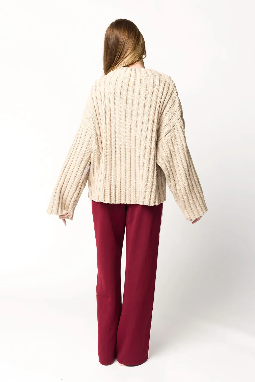 Sue Wide Leg Track Pants in Burgundy