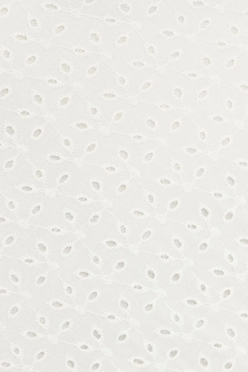 White Midi Dress Gathered Bust Eyelet Fabric