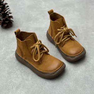 Women Retro Soft Soled Lace-Up Genuine Leather Short Boots