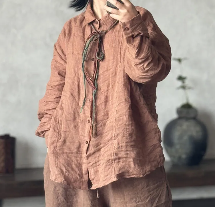 Women Solid Color Soft Comfy Loose Linen Shirt
