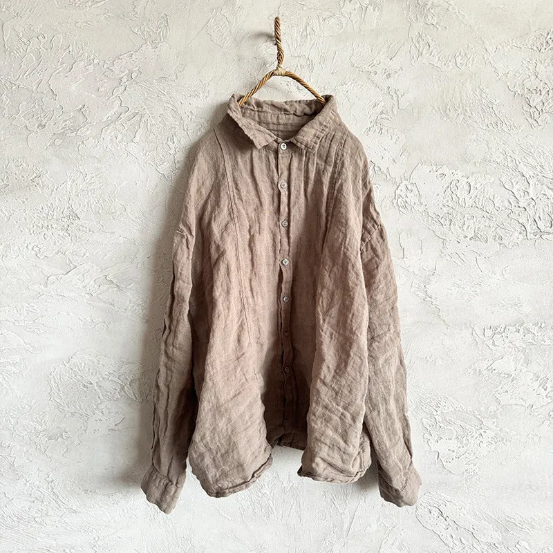 Women Solid Color Soft Comfy Loose Linen Shirt
