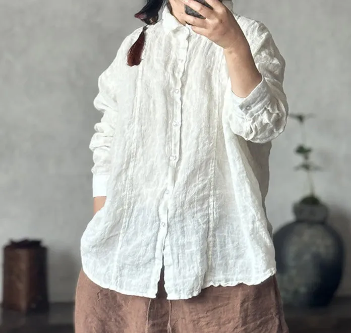 Women Solid Color Soft Comfy Loose Linen Shirt