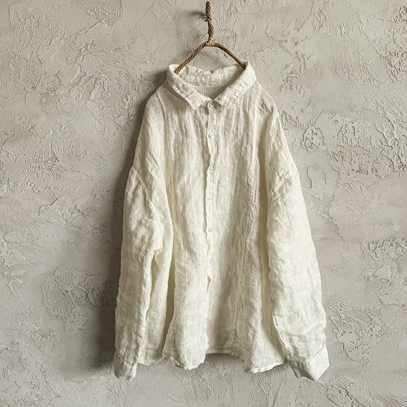 Women Solid Color Soft Comfy Loose Linen Shirt
