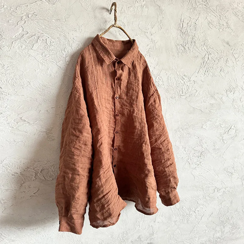 Women Solid Color Soft Comfy Loose Linen Shirt