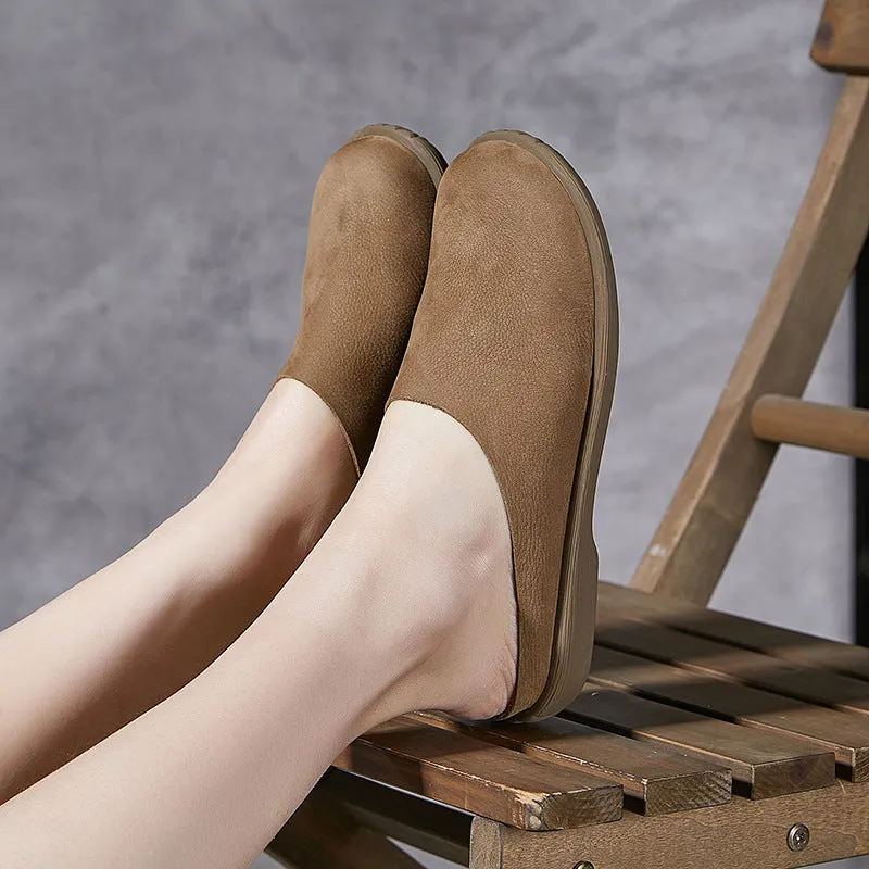 Women Spring Retro Soft Sole Genuine Leather Low Heel Slippers