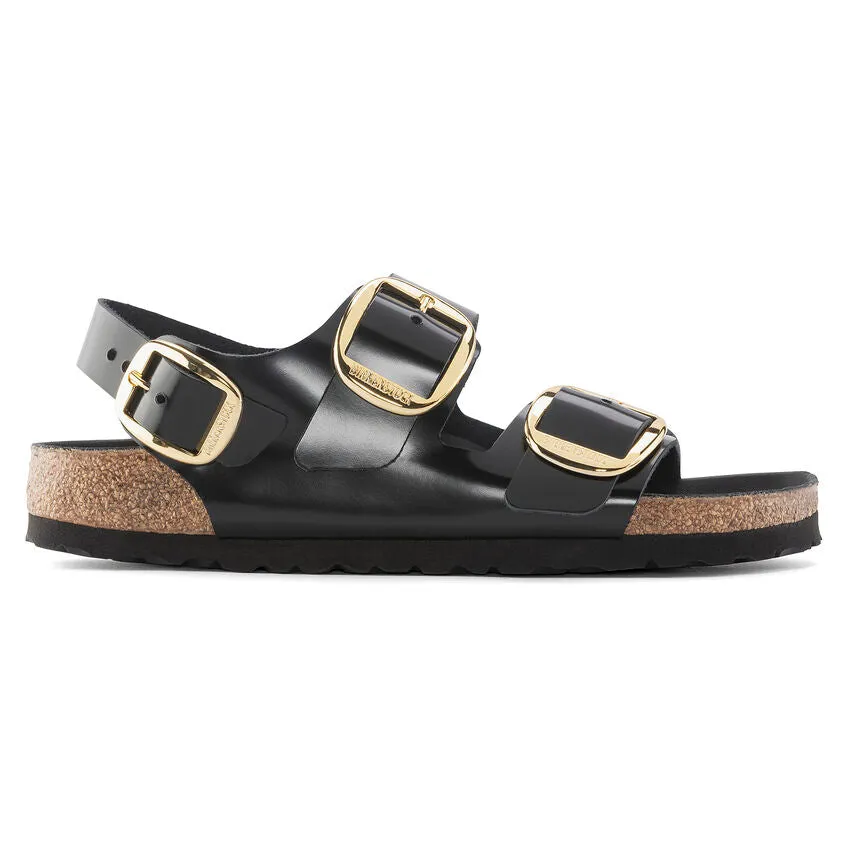 Women's Milano Big Buckle Natural Leather Patent High Shine Black Medium/Narrow