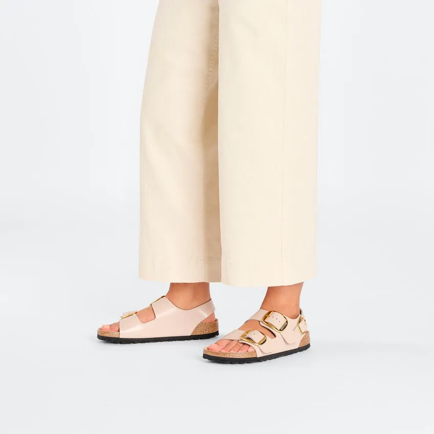 Women's Milano Big Buckle Natural Leather Patent High Shine New Beige Medium/Narrow