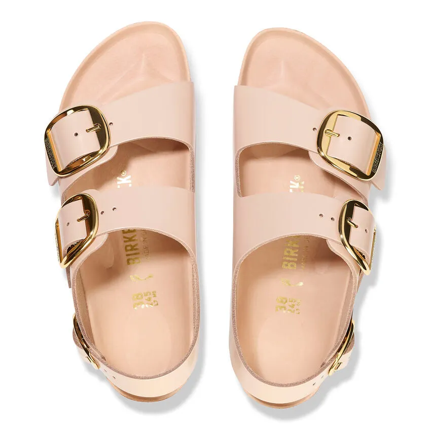 Women's Milano Big Buckle Natural Leather Patent High Shine New Beige Medium/Narrow