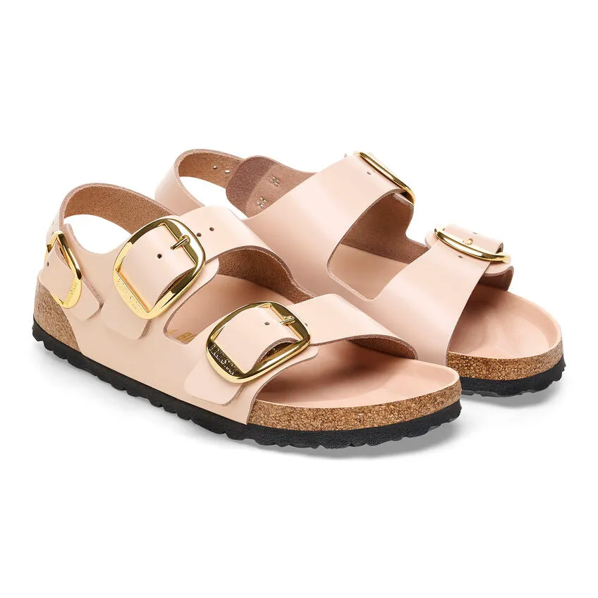 Women's Milano Big Buckle Natural Leather Patent High Shine New Beige Medium/Narrow